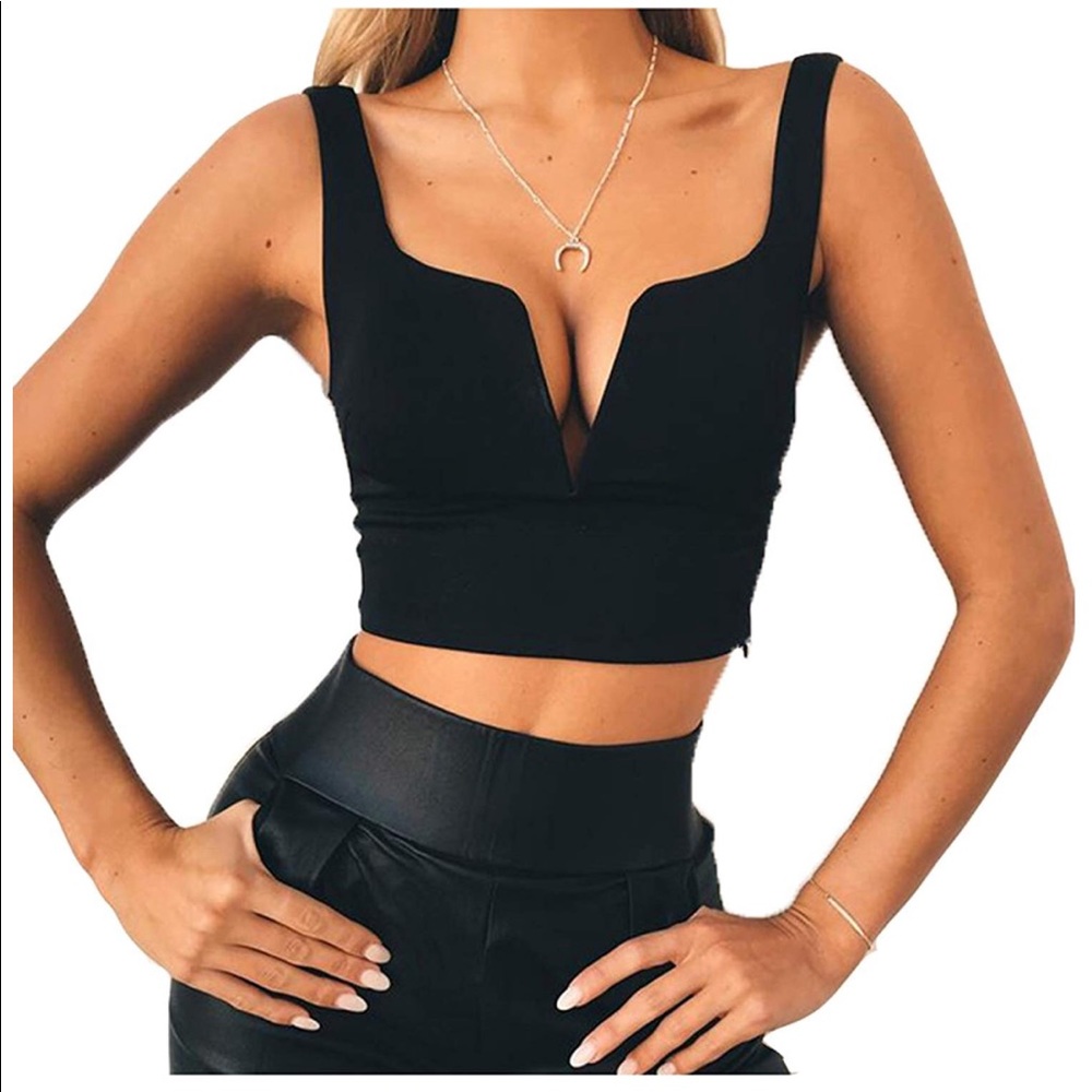 Deep V Neck Tank Crop Top
